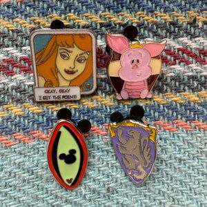 Disney Pins Lot of 4 - Piglet, Sleeping Beauty, Mickey Surfboard